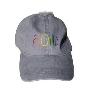 Rae Dunn Grey PROUD Rainbow Embroidered Cotton Hat NWT